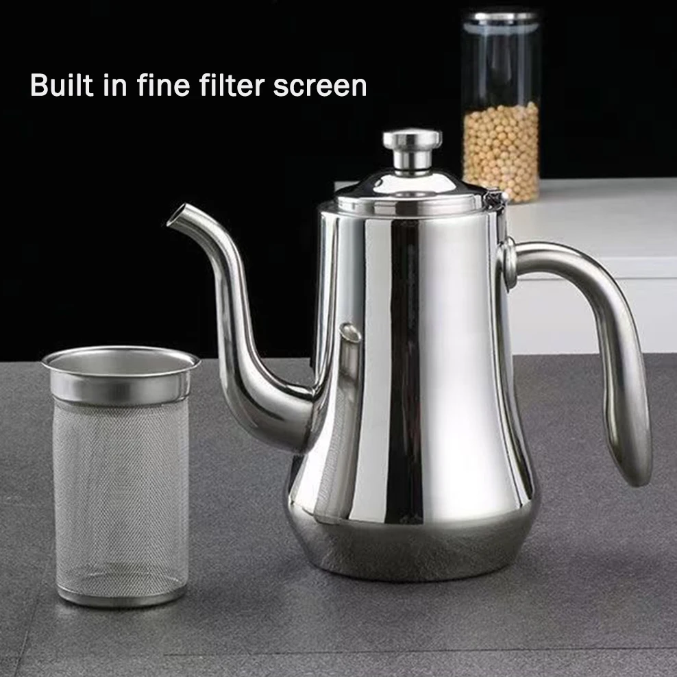 1500ml, Stainless steel kettle, Home restaurant teapot, Large capacity long mouth with tea strainer, Heatable tea kettle