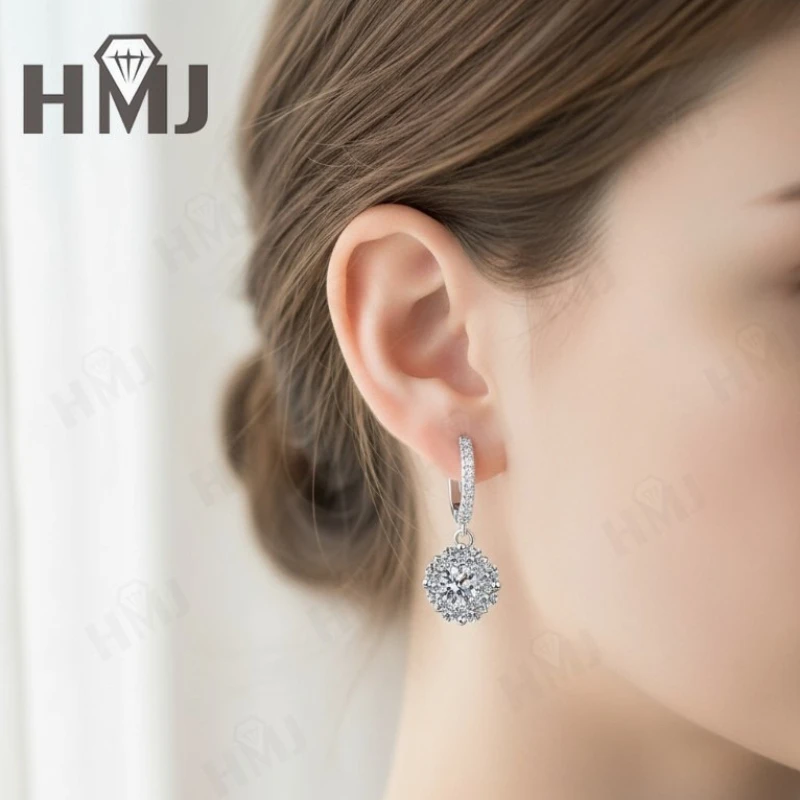 Sparkling Earrings with 1CT D White Black Champagne Vivid Blue Light Green Round Moissanite Diamond S925 Women's Fishion Jewely