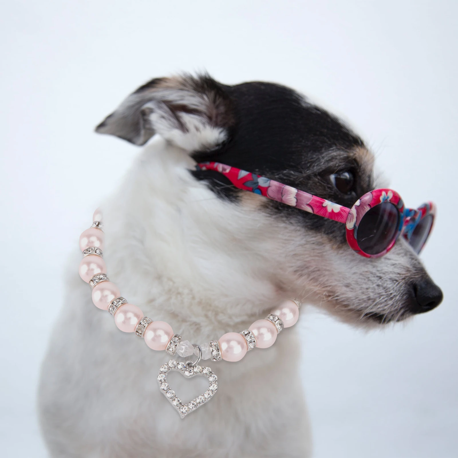 

Pearl Necklace for Pets Adjustable Dog Collar Cat Bling Crystal Heart Design Chain Pet Accessories Lovely Charm