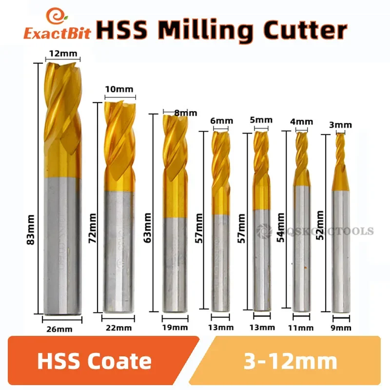 HSS M35 4321 Milling Cutter Set 1.5-12mm End Mill Titanium Coating 4 Flute CNC Router Bit For Metal Steel And Wood Tool