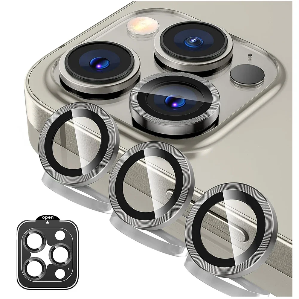 2-3Pcs Titanium Gray Metal Tempered Glass Camera Lens Cover Screen Protector For IPhone 17 16 15 Pro Max 15 Plus 13 Protection
