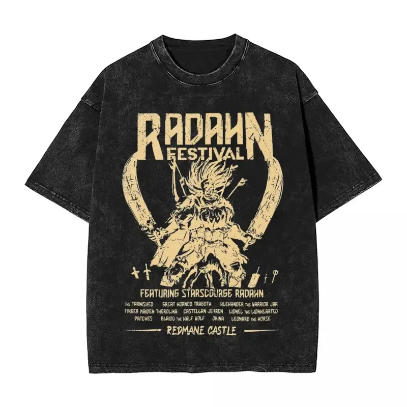 Washed T Shirt Elded Ringed Radahn Festival Hip Hop Vintage T-Shirt Street Streetwear Graphic Tops Tee Shirt for Men Women