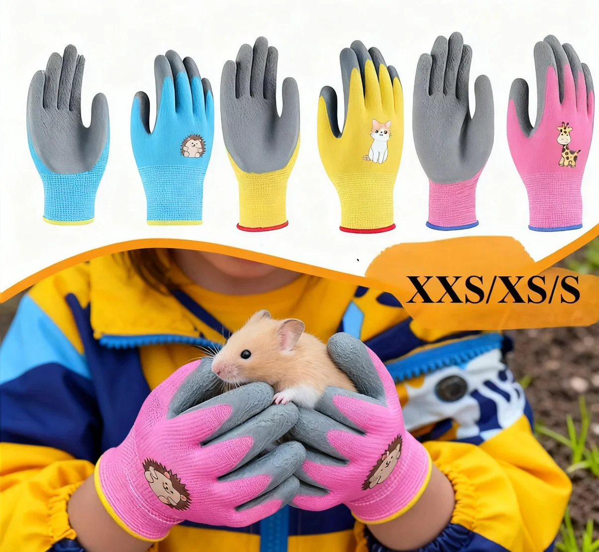 Luvas de proteção de segurança para crianças, duráveis, à prova d'água, trabalho, jardim, antiderrapante, luvas de látex para crianças, resistente a perfurações, cozinha