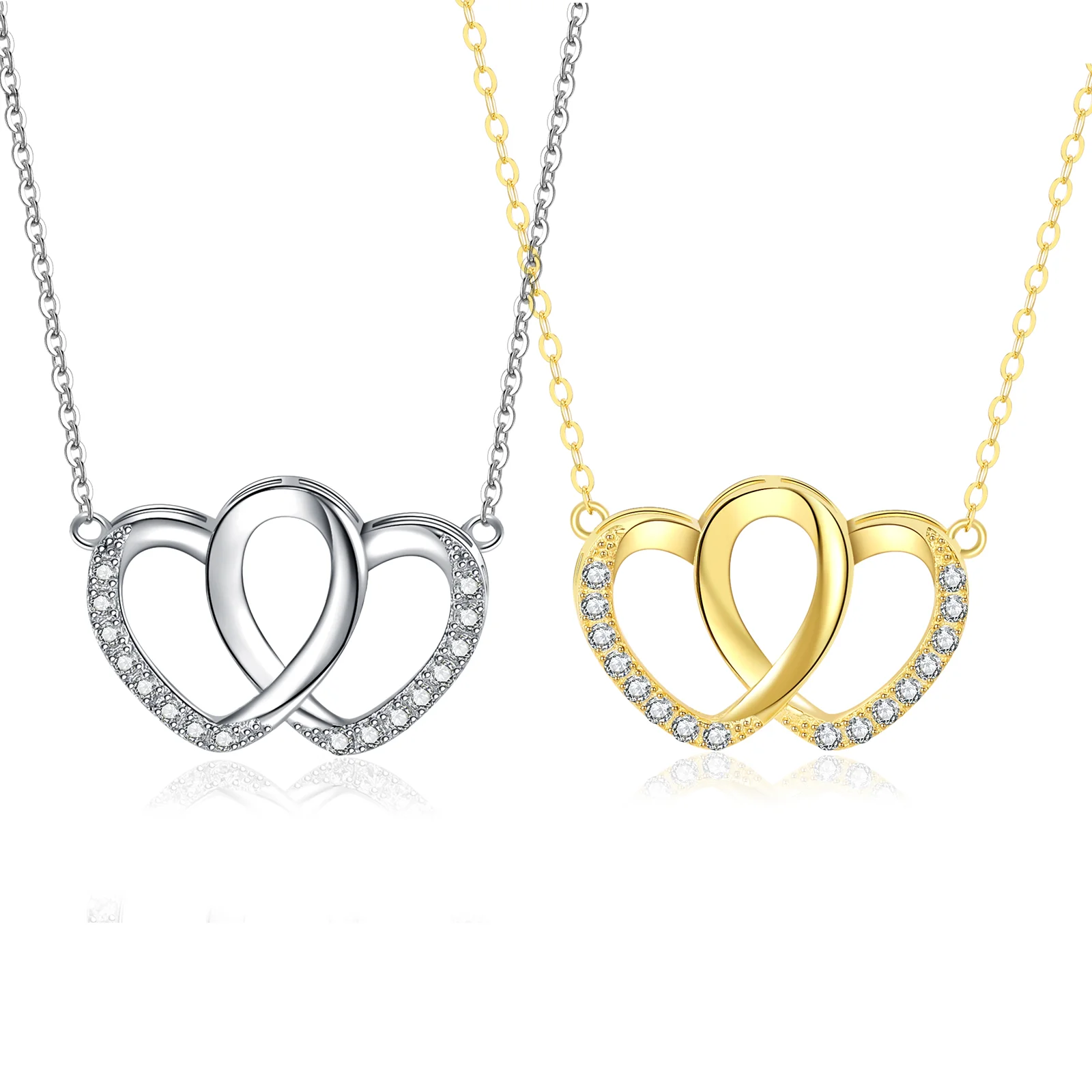 

Серебряные колье-чокеры 925 пробы с двойным сердцем и цирконами, модные, романтичные, для женщин