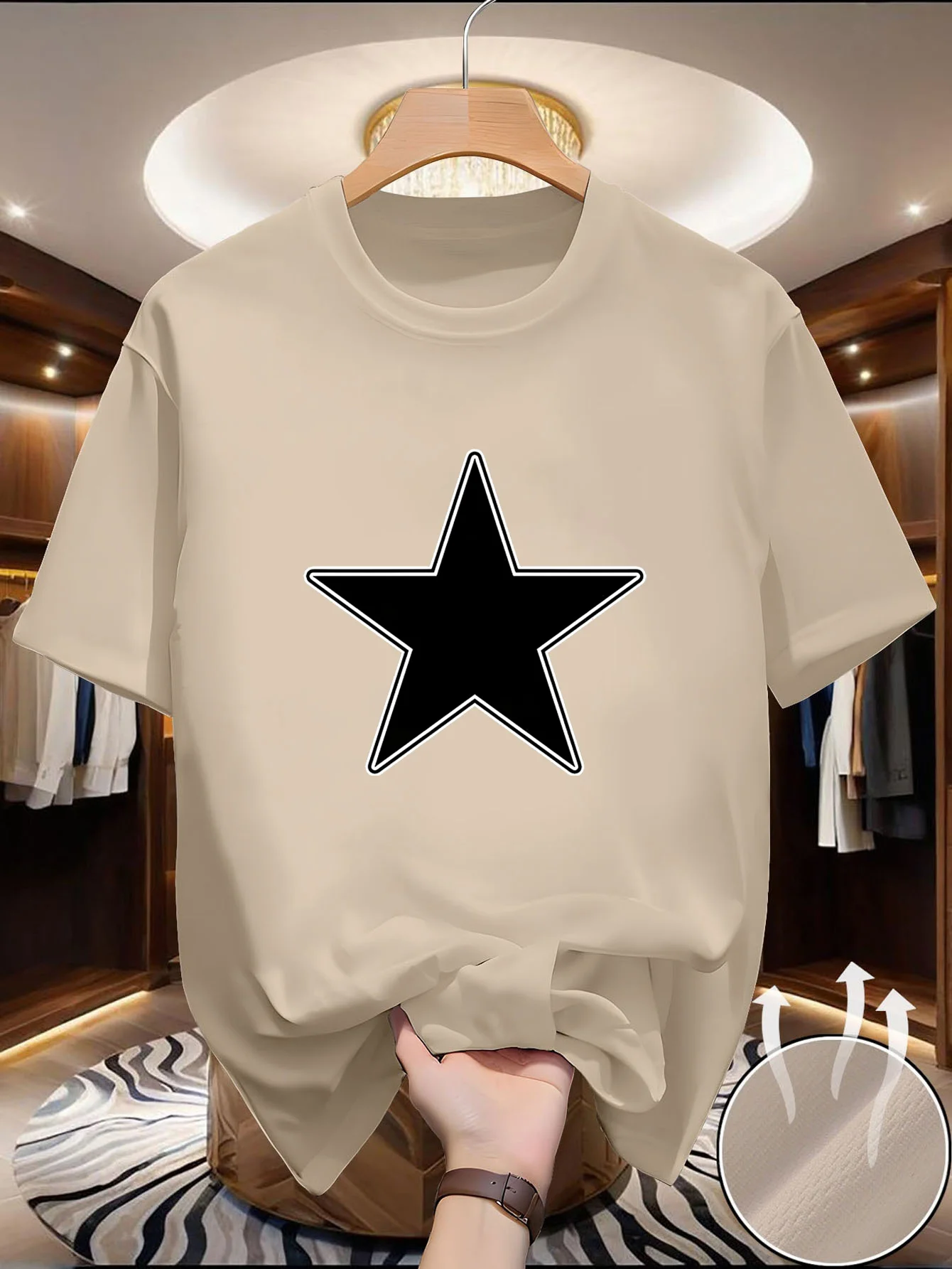 Herren T-Shirt mit Rundhalsausschnitt  kurzen Ärmeln Cool, natürliches Gefühl, gepflegt, bequeme Textur, exquisit schlicht, at
