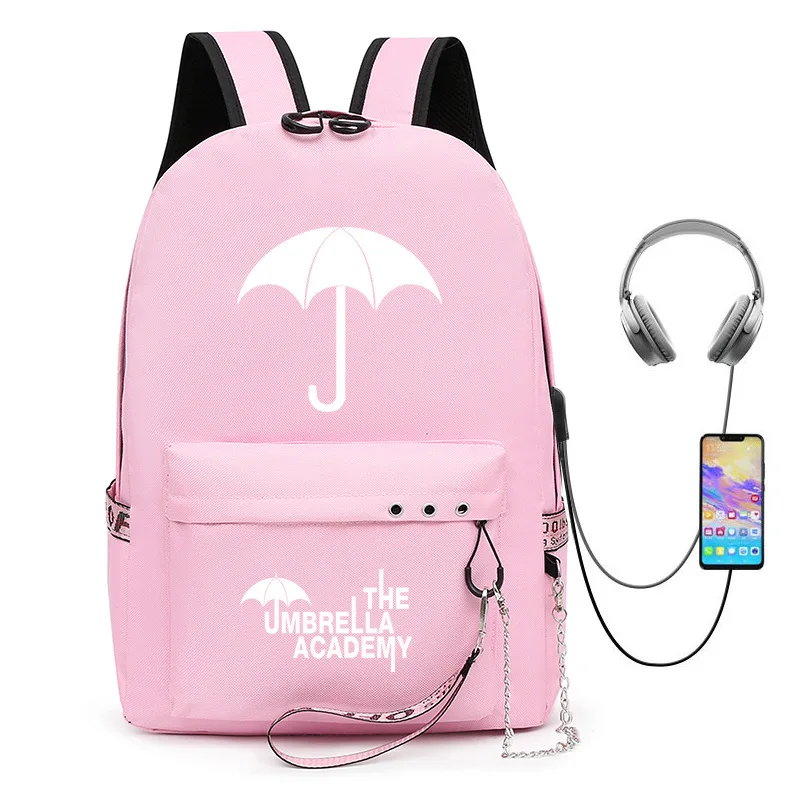 

Trendy Youthful School Bags Unisex TV the umbrella academy Travel Bags Usb Rechargeable Oxford Notebook Shoulder Backpacks