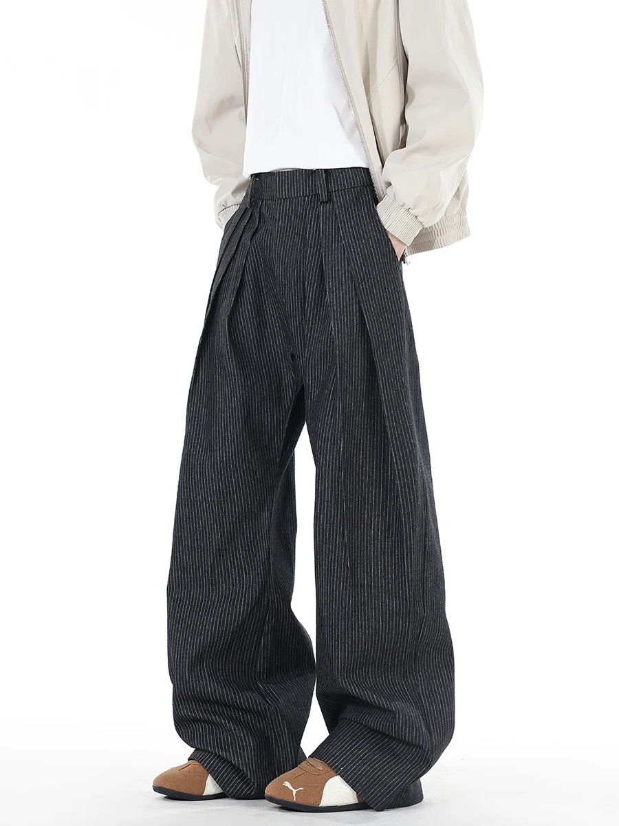 

BOYUE корейские простые плиссированные брюки в полоску для похудения нейтральные крутые широкие повседневные брюки для мужчин и женщин