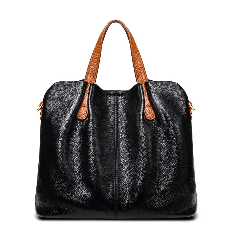 Bolso de mano de cuero genuino para mujer, bolsa de hombro de cuero de vaca, bolso de mensajero cruzado Simple, bolso de mano de gran capacidad, elegante