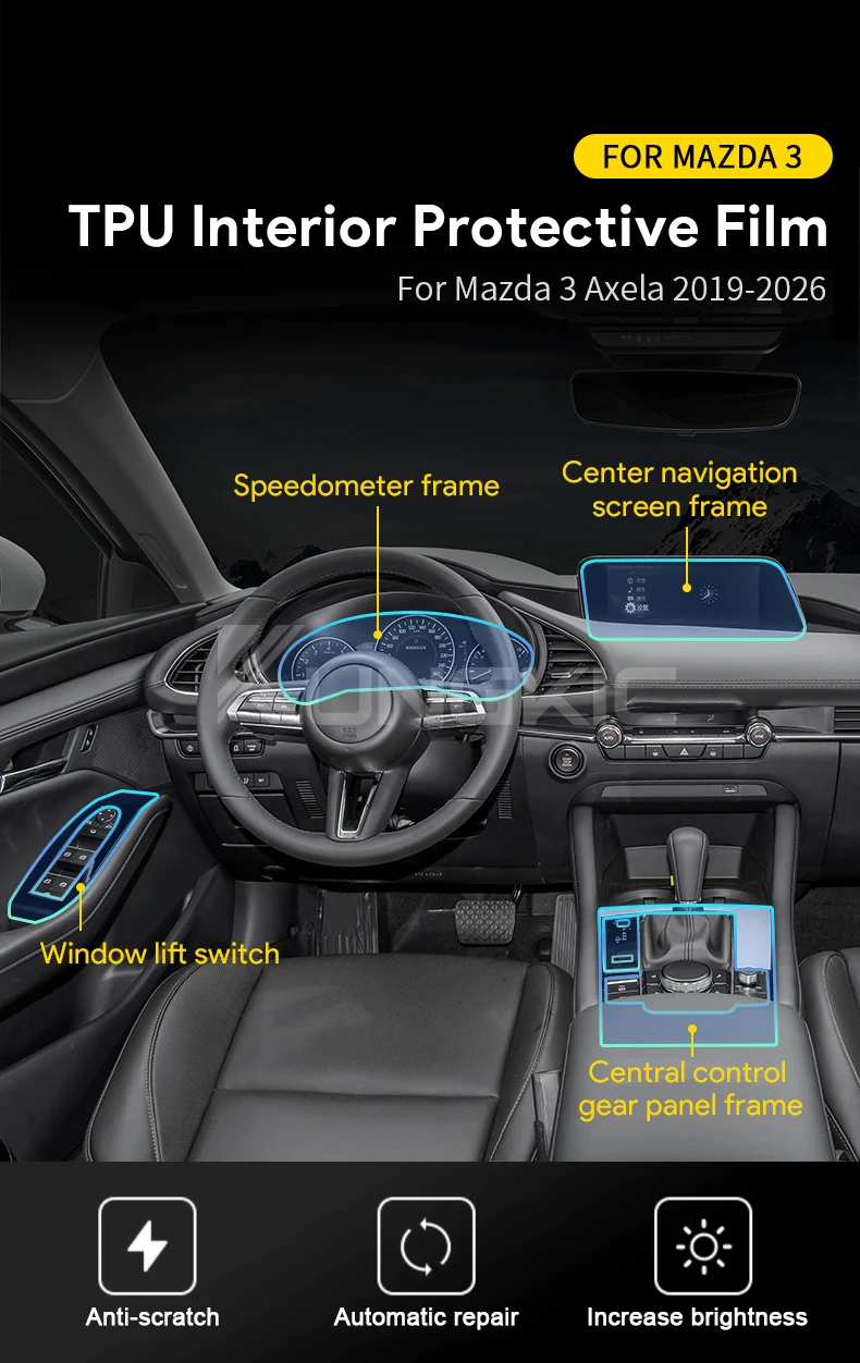 Für Mazda 3 BP 2019 2020 2021 2022 2023 2024 2025 2026 Mazda3 Axela Mittelkonsole Schaltgetriebe Transparente TPU Anti-Kratz-Folie – Detail 1