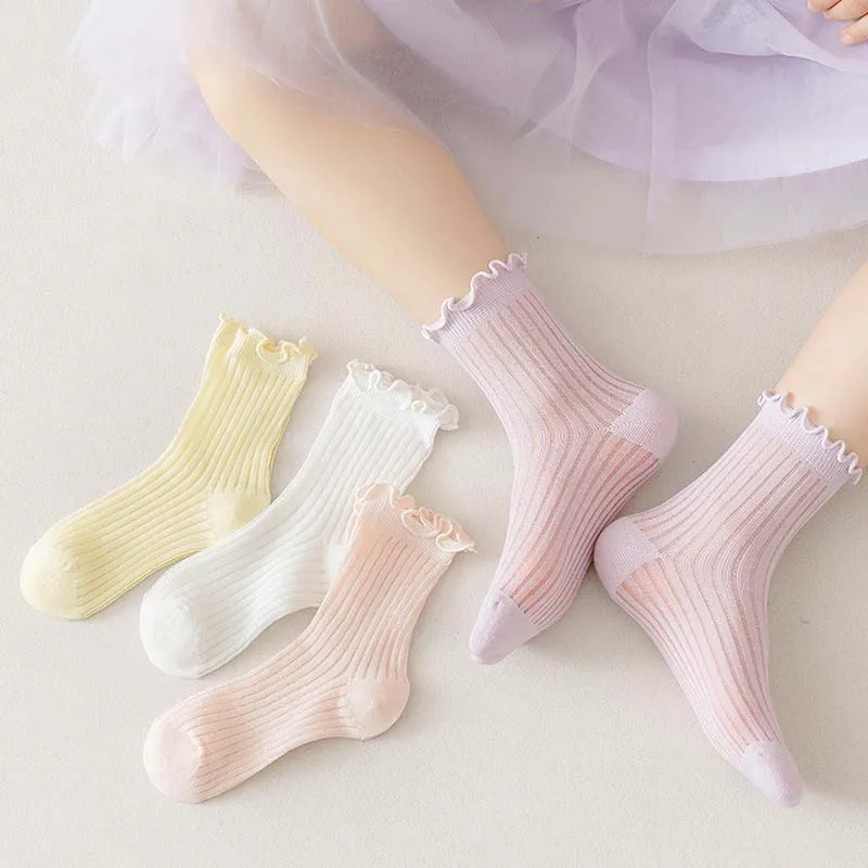 4Pairs/lot RAISE Summer Children Girls Socks 1-12Y Kids Baby Girls Mid Tube Socks Thin Candy Color Infant Baby Girls Mesh Socks