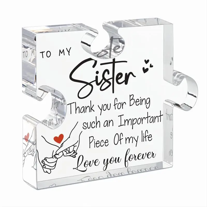 Unique Acrylic Puzzle-Shaped Plaque from Brother - Desk Decorations Present for Sister on Thanksgiving Christmas Wedding