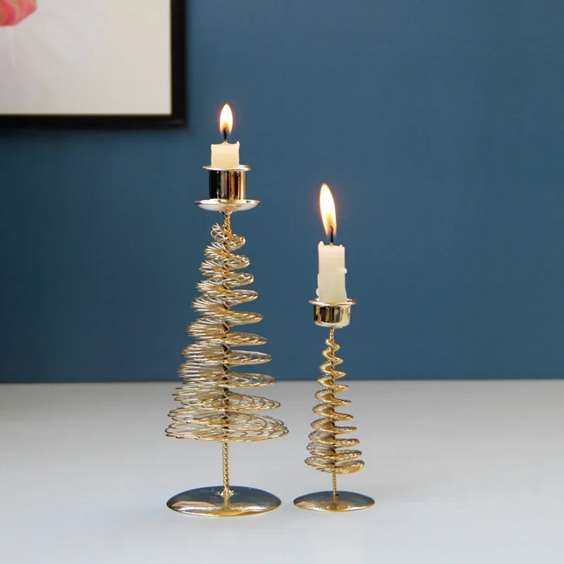 

Creative European gold luxury metal pine Christmas tree candle holder Middle East Arab home decoration