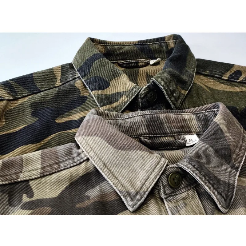 Herren Militär Tarnhemd Jacke Retro gewaschene Baumwolle Arbeitskleidung Langarm Top Vintage taktische Cargo-Hemden Frühling Herbst