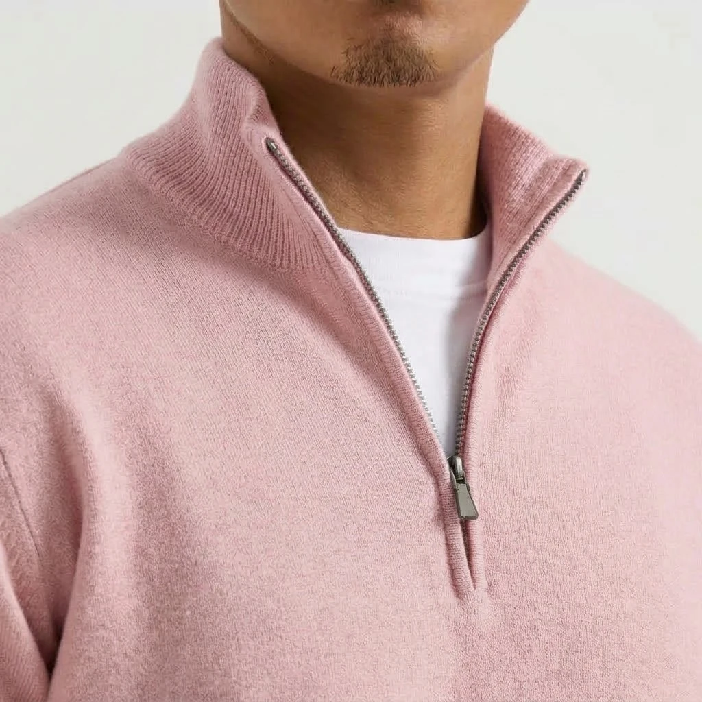 Neuer Herren-Strickpullover mit Reißverschluss, lässiger Stehkragen-Pullover, warmer Langarm-Pullover, einfarbiger Pullover, modischer Winterpullover für Herren – Detail 17