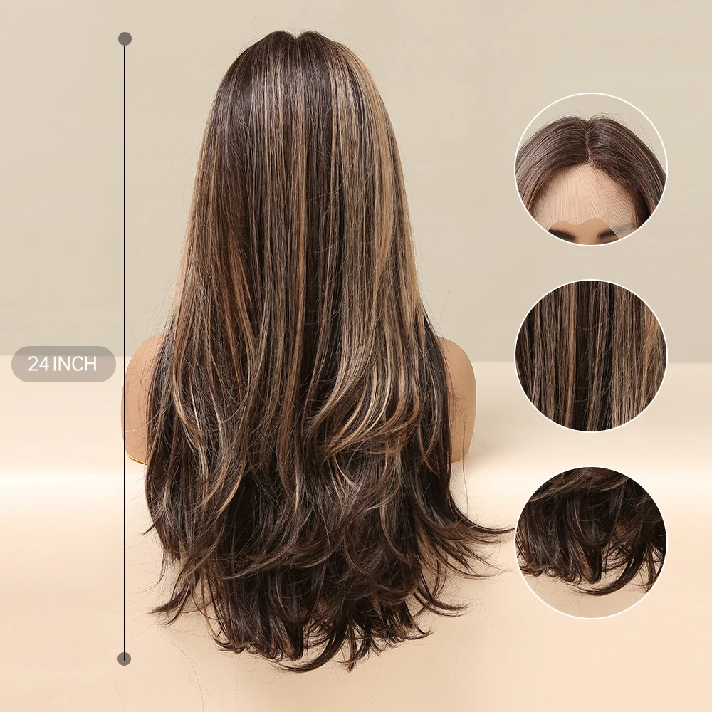 Eashihair – perruque de Cosplay synthétique, longue, brune, naturelle, à reflets blonds, haute densité, pour femmes