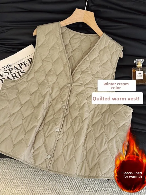 

Autumn Winter Warm Inner Core Lightweight ort Sle V-Ne down Cotton Vest to Wear under Coat Base Layer Women's Vest