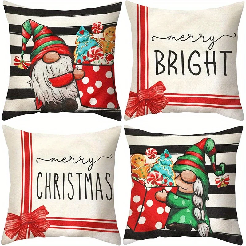 Home Decor Gnome Merry Christmas Bright Decorative Pillow Pattern Cushion Cover Suitable for Sofa Bedroom Car Pillow Cover