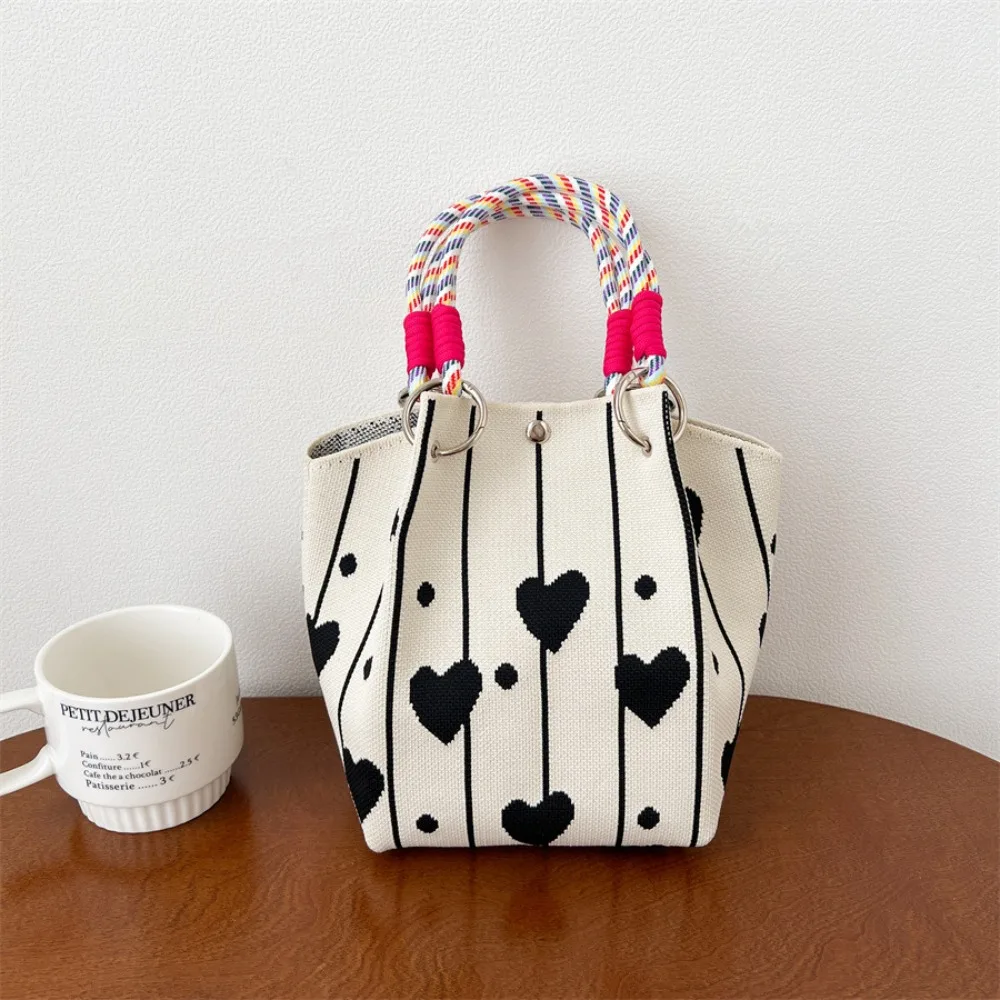 

Вязаная большая сумка с милым котом, вязаная сумка с медвежьим бантом и мультяшным рисунком, шерстяная сумка-ведро с принтом для девочек