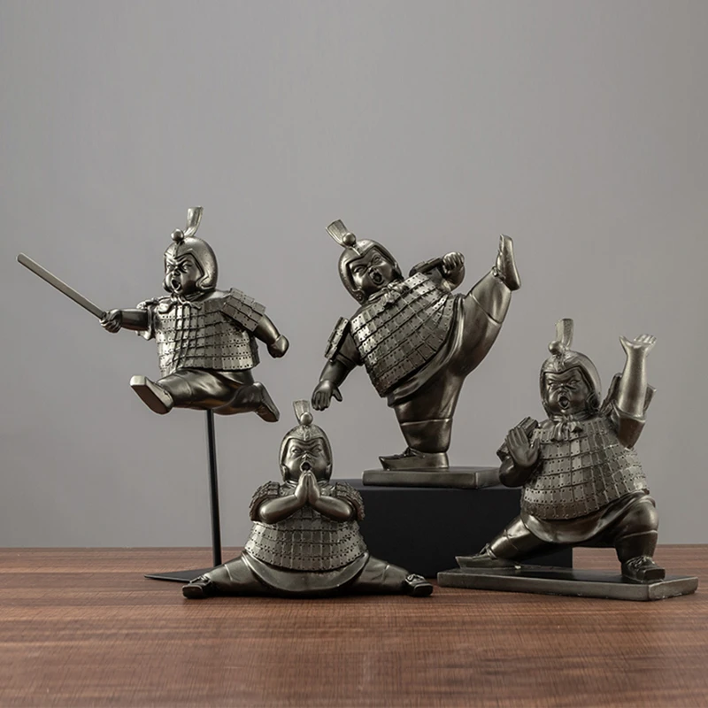 4 Models Chinese Army Resin Terracotta Figure Decoration Warriors and Horses Crafts Decoration Handmade Souvenir Gifts