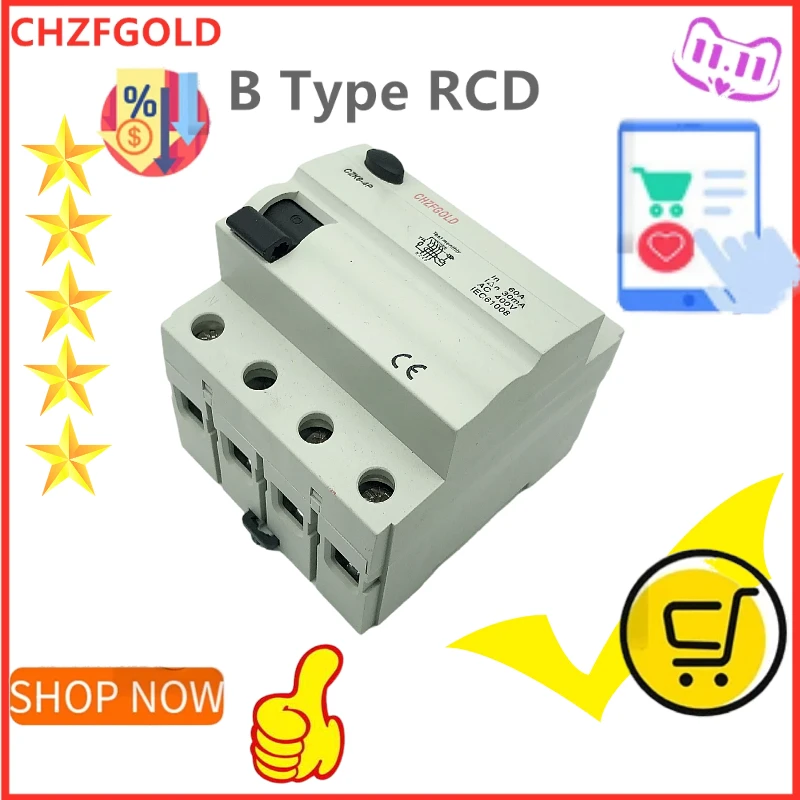 CHZFGOLD  4P Type B Residual Current Circuit Breaker 4 Pole 63A 30ma ELCB/RCD/RCCB/RCBO  10KA
