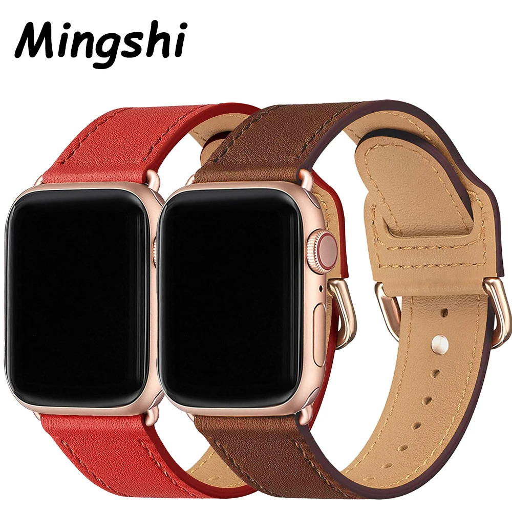 Leather Colorful Strap For Apple watch 44mm 45mm 42mm 41mm 40mm 38mm Wristband Bracelet For iWatch series 3 4 5 6 SE 7 Band