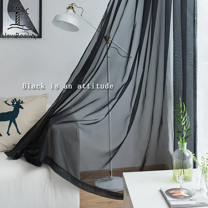 

New Black Gauze Curtains for Bedroom Living Room Kitchen Window Blackout Tulle Door Partition Decor Custom White Yarn 1pc Fabric