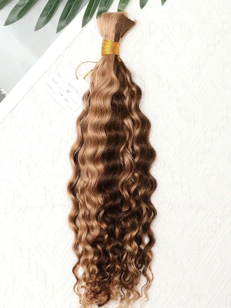 Kleur 4 27 Vlechtverlenging Bulk Menselijk haar Boho Vlechten Bundels Geen inslag Krullend Bulk Menselijk haar voor vlechten - afbeelding 2