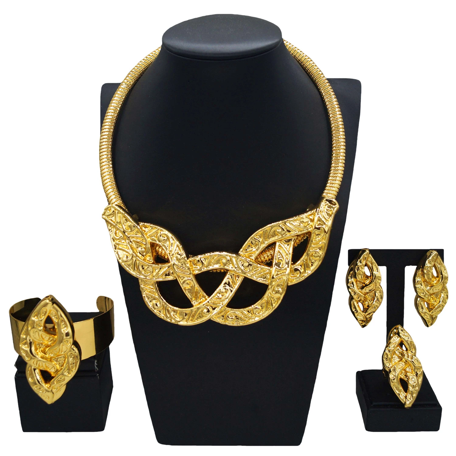 

Yulaili Sweet Romantic Jewelry Set Gold plated brass stylish atmosphere Nigeria wedding 4-piece bridesmaid jewelry high-end gift