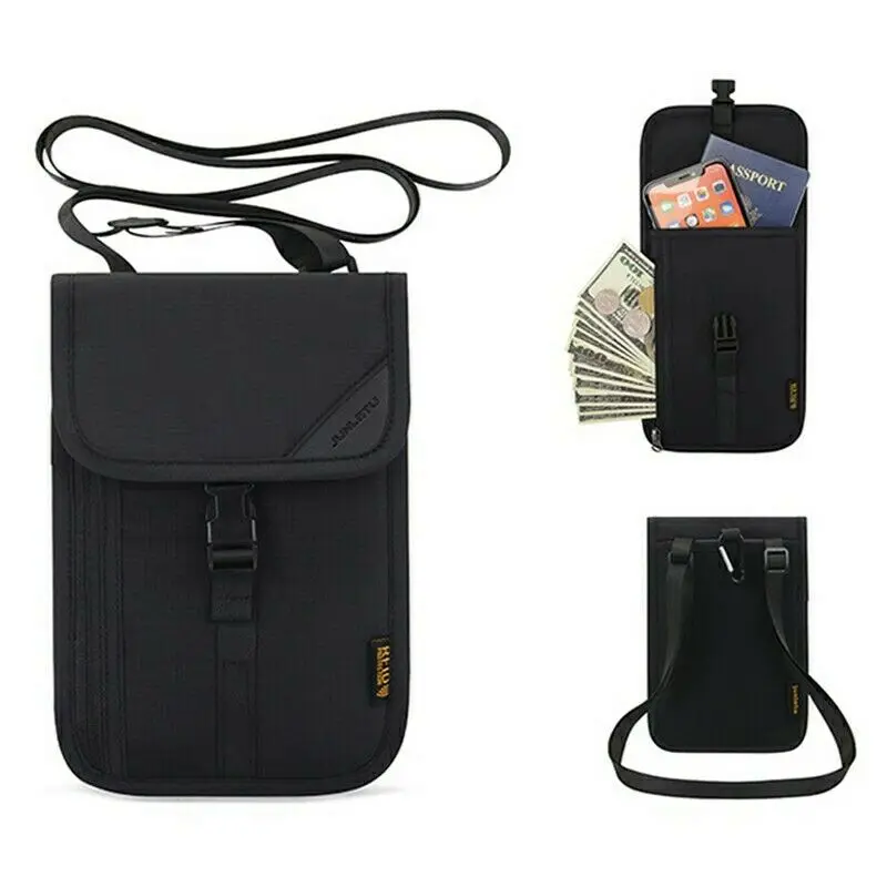 Men's and Women's Travel Passport Cover Neck Bag Travel Card Bag Anti theft Multi functional Hidden Wallet