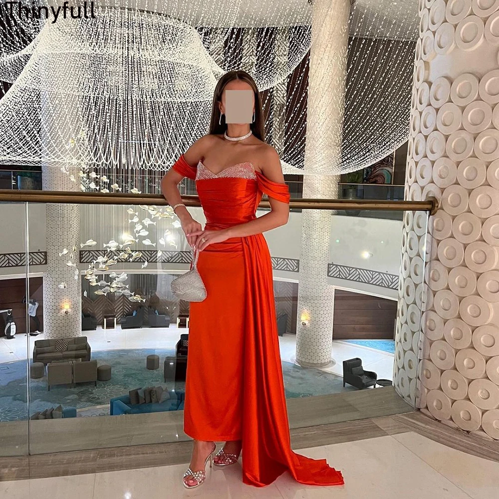 

Thinyfull Elegant Mermaid Saudi Arabic Prom Dress Sequines Shiny Evening Party Gowns 2023 Sleeveless Satin Formal Event Dress