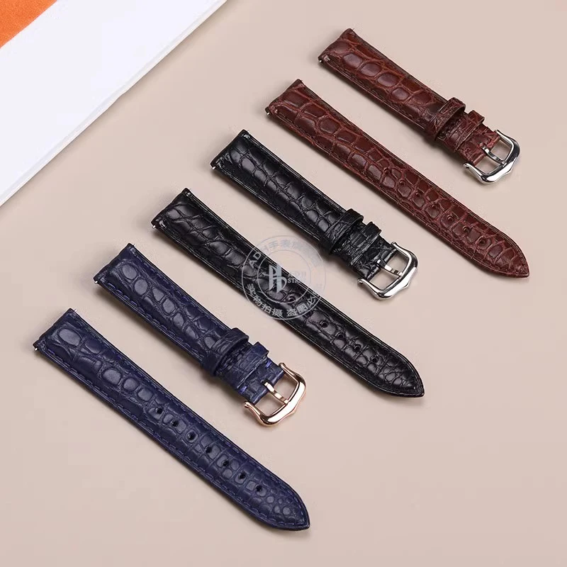 Alligator watch strap for Tank de Cartier W5200005 WSTA0030 17mm 18mm 19mm 20mm 21mm 22mm Black Brown Blue Crocodile Watchband
