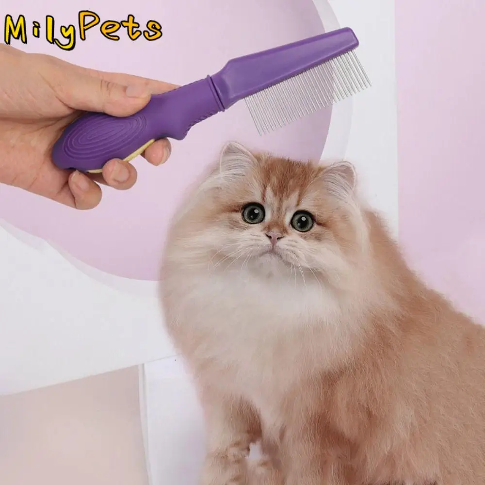 TPR Pet Cleaning Flea Comb Non-slip Handle Stainless Steel Dog Grooming Comb Sparse/Dense Needle Cat Hair Remove Needle Comb