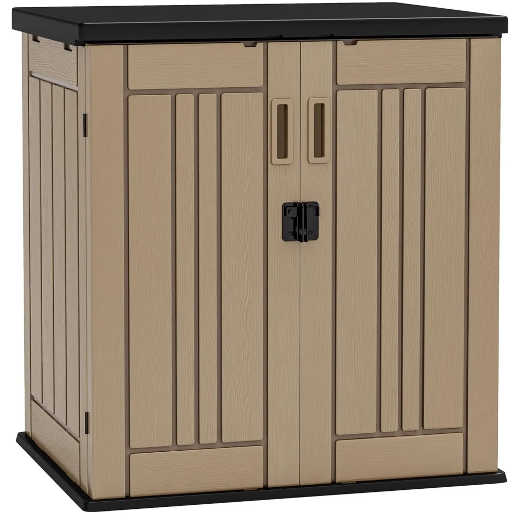 

Outdoor Storage Cabinet with 2 Shelves, Waterproof Resin Horizontal Tool Shed, Lockable 15 Cu. Ft. Storage Shed for, Customized
