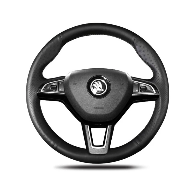 DIY Black Faux Leather Car Accessories Steering Wheel Cover For Skoda Octavia 2015-2019 Fabia Kodiaq Citigo Superb Scala