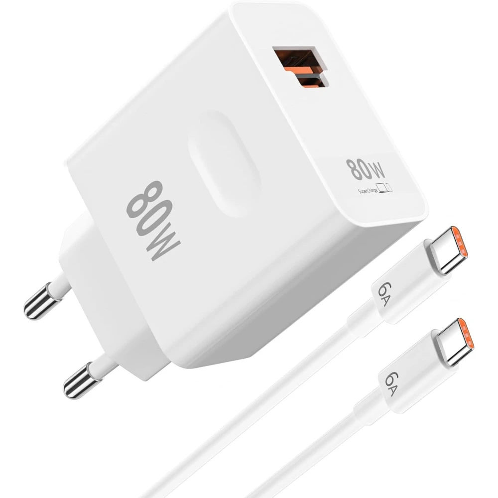 Szybka ładowarka 80W z 1m kablem do ładowania Type-C, zasilacz do telefonu kompatybilny z Honor X70 X60 Magic6 Magic7 Huawei Pura70 Mate 60 Pro
