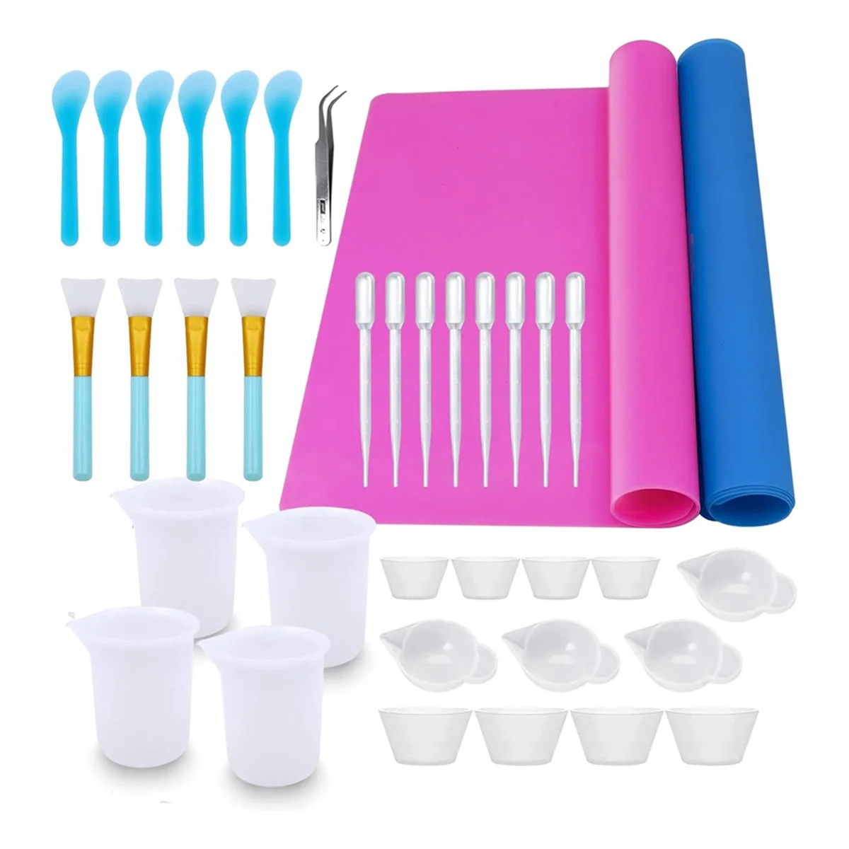 Epoxy Resin Mixing Tools Kit 36Pcs, Reusable Soft Silicone Resin Tools Supplies, Includes Silicone Mats, Measuring Cups