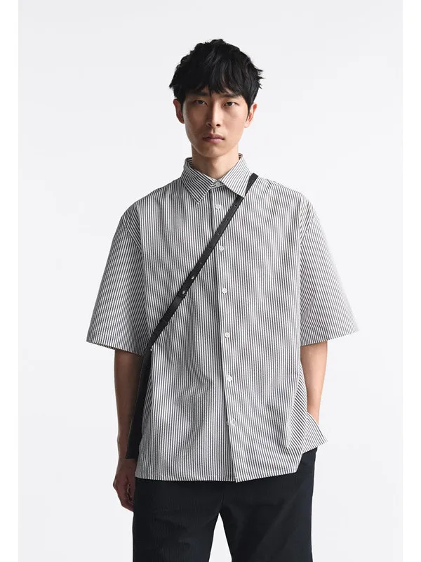 

Новая летняя мужская рубашка прямого кроя из ткани Bubble Cloth в полоску, повседневная, из полиэфирного волокна, приятная для кожи, дышащая