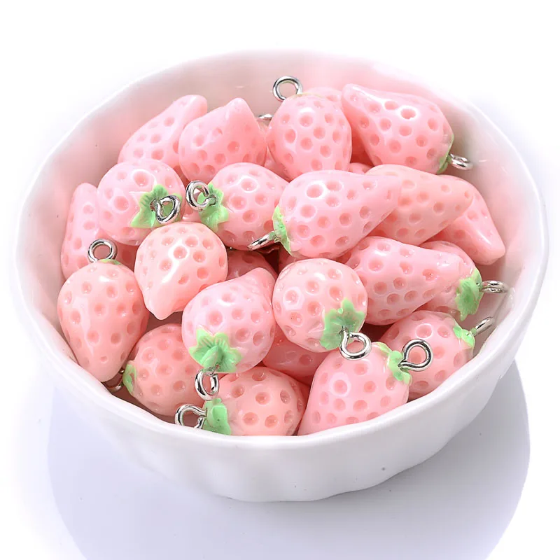 10Pcs Kawaii Pink Acrylic Strawberry Apple Peach Fruit Resin Pendants Charms for Jewelry Making Earrings Necklace Accessories