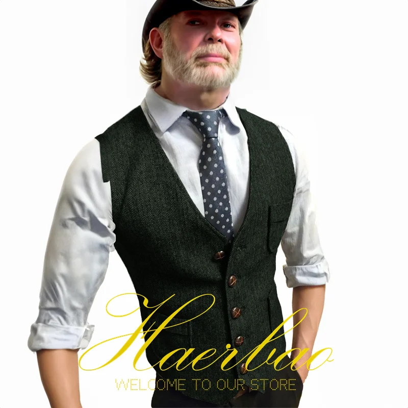 Men's Suit Vest Single Breasted Herringbone Vintage Sleeveless Jacket Formal Slim Fit Waistcoat Men Vests
