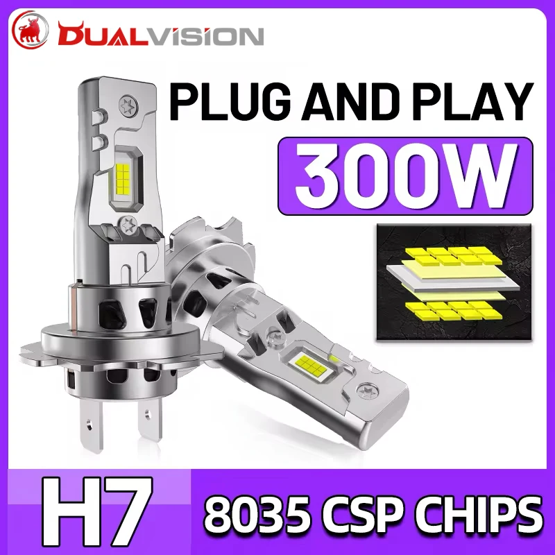 Dualvision 300W Mini H7 LED Headlight Bulb Wireless 8035 CSP Car Headlamp Auto Diode Lamp H7 Plug&play Turbo Led 12V 6500K 24V