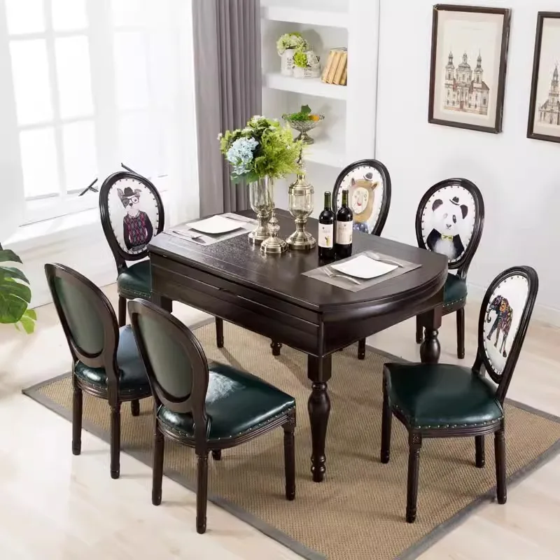 American solid wood dining chair, home retro casual European creative old chair with armrest back