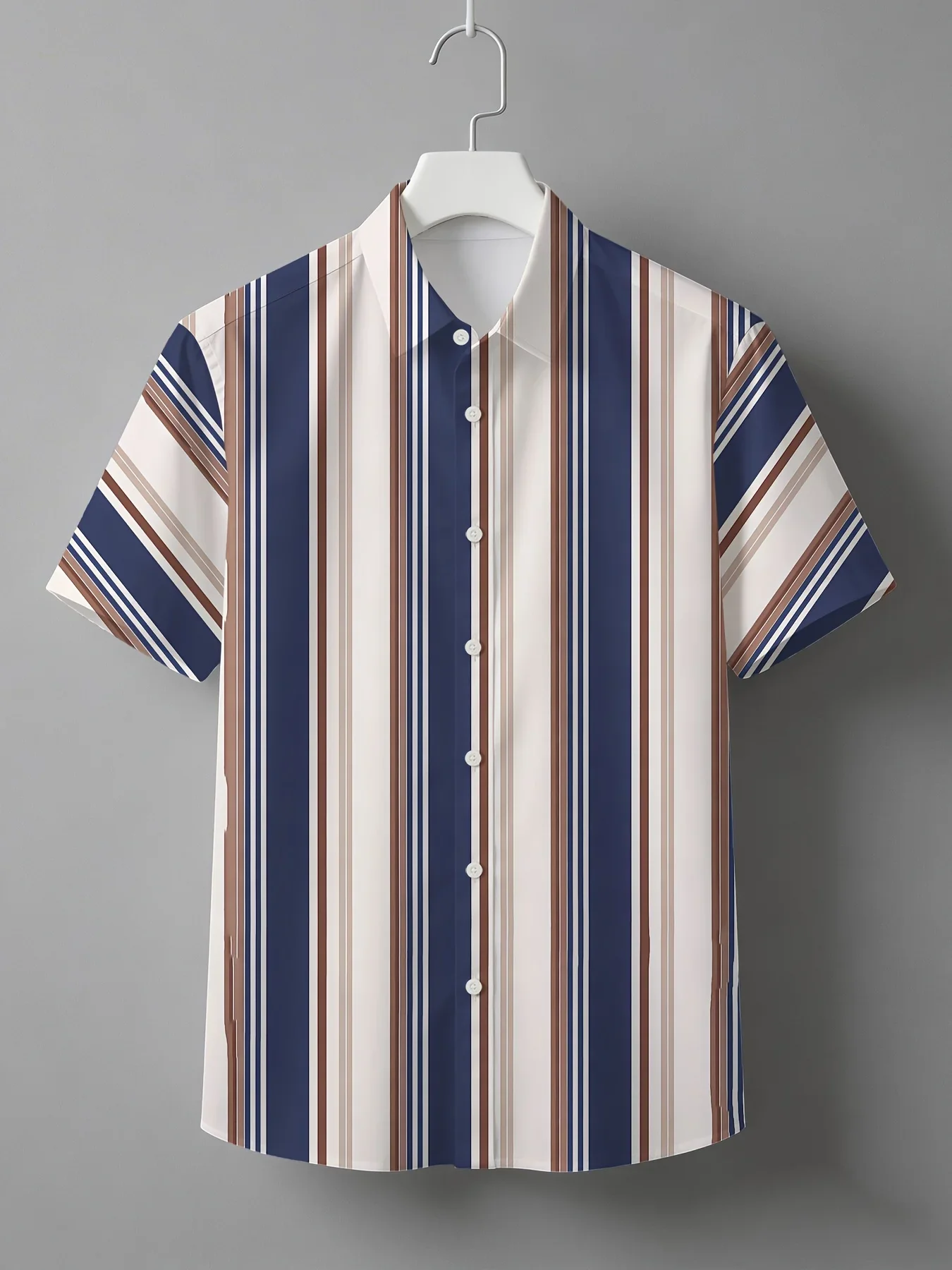 USA Men Hawaii Short Sleeve Shirt Pastel Color Vertical Stripe Print Loose Light Beach Vacation Button Top