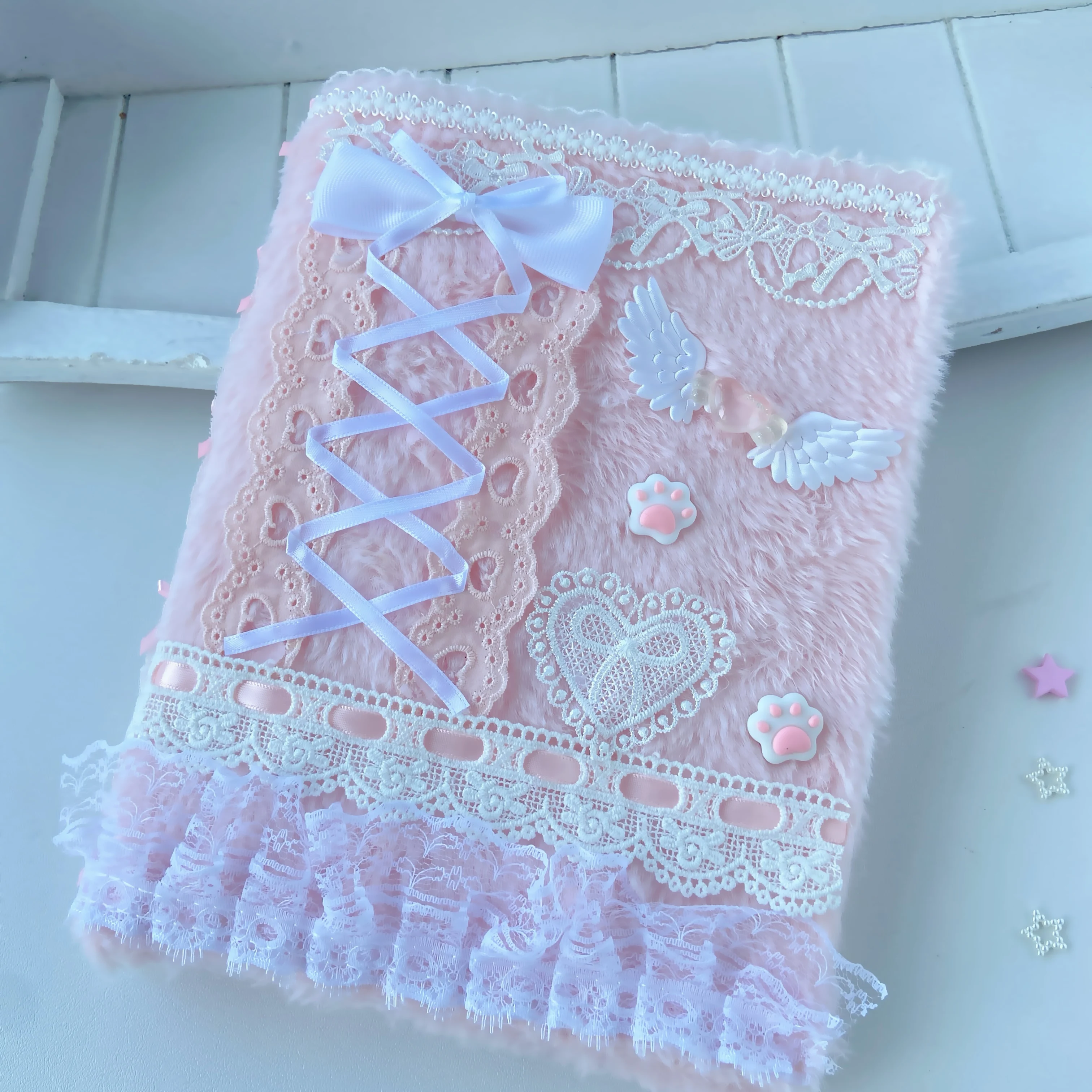 A5 Pink Plush Kpop Photo Card Binder Cute Wings Ballet Ribbon Sweat Girl\'s Present Lace Decoration Booklet Idol Postcard Album