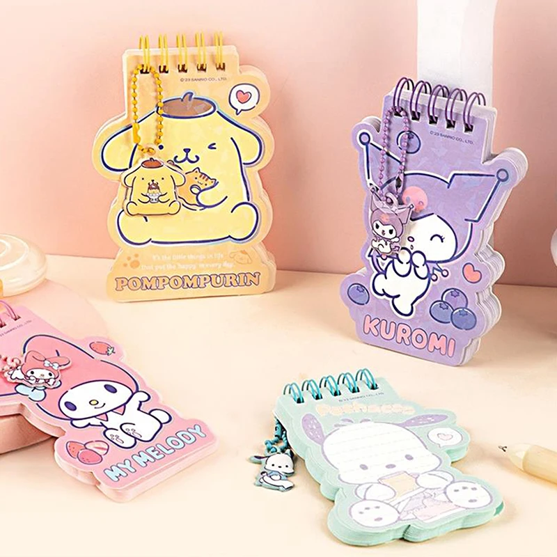 Random 1 Sanrio Coil Notebook Pendant Cute Kuromi Melody Pompompurin Pochacco Portable Coloring Page Notebook Stationery Notepad