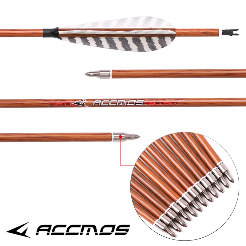 6/12pc ACCMOS Wood Skin Pure Carbon Arrow ID 6.2mm Spine 350 400 450 500 550 600 700 for Archery Bow Hunting Shooting