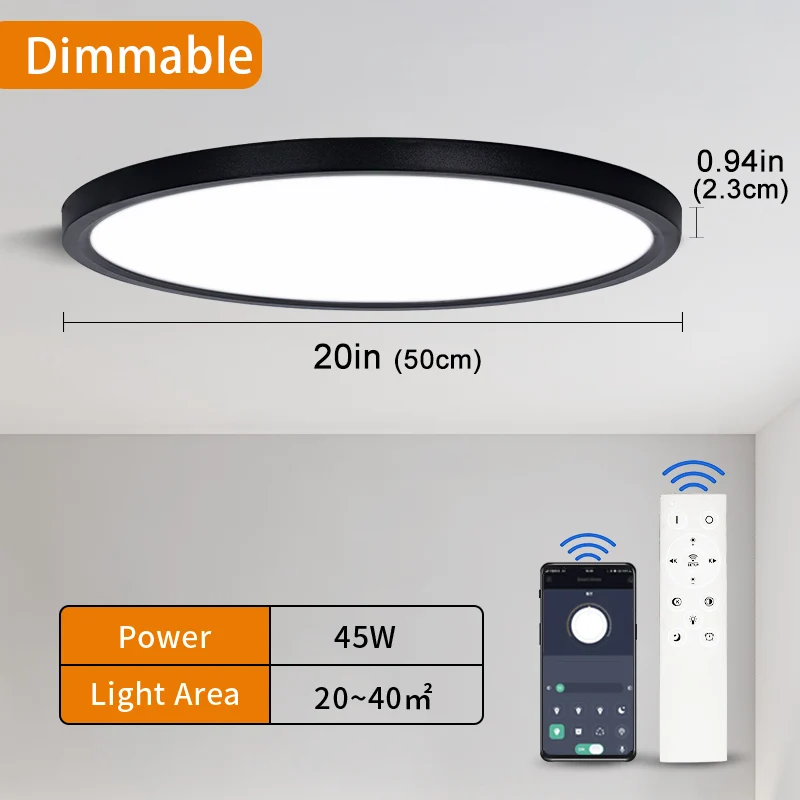 50CM Large Ceiling Lamp Smart APP/Remote Control Dimmable for Bedroom 48W Ceiling Lights AC 110/220V LED Lights for Living Room image 3