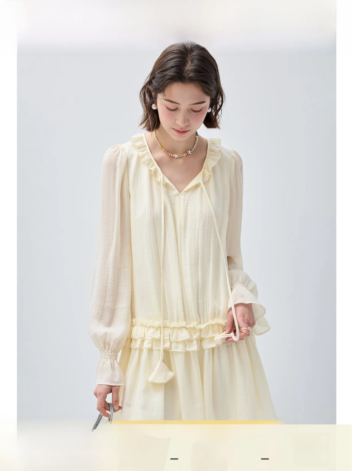 

Женское платье-бэбидолл большого размера с V-образным вырезом, новый стиль, летнее, универсальное, больших размеров, элегантное, простое, с длинным рукавом