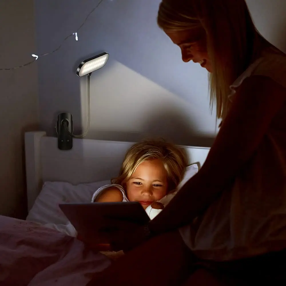 Luz de leitura, clipe de 36 LED na luz para cabeceira da cama, luz de livro de 25 configurações para leitura na cama, lâmpada de mesa com clipe preta