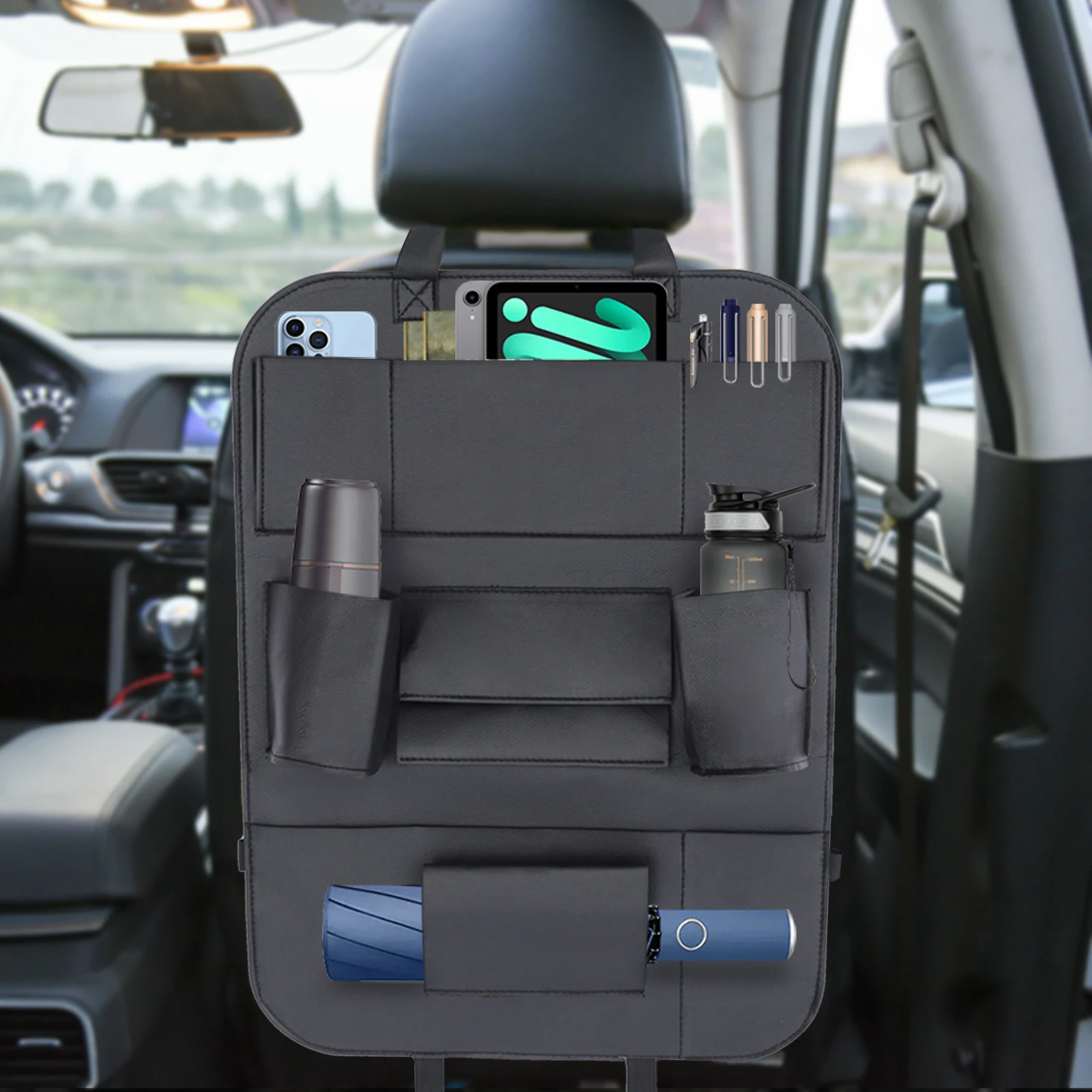 5KG Backseat Car Organizer Back Seat Protector Pockets Car Travel Accessories Car Trunk Hanging Organizer for Kids Black