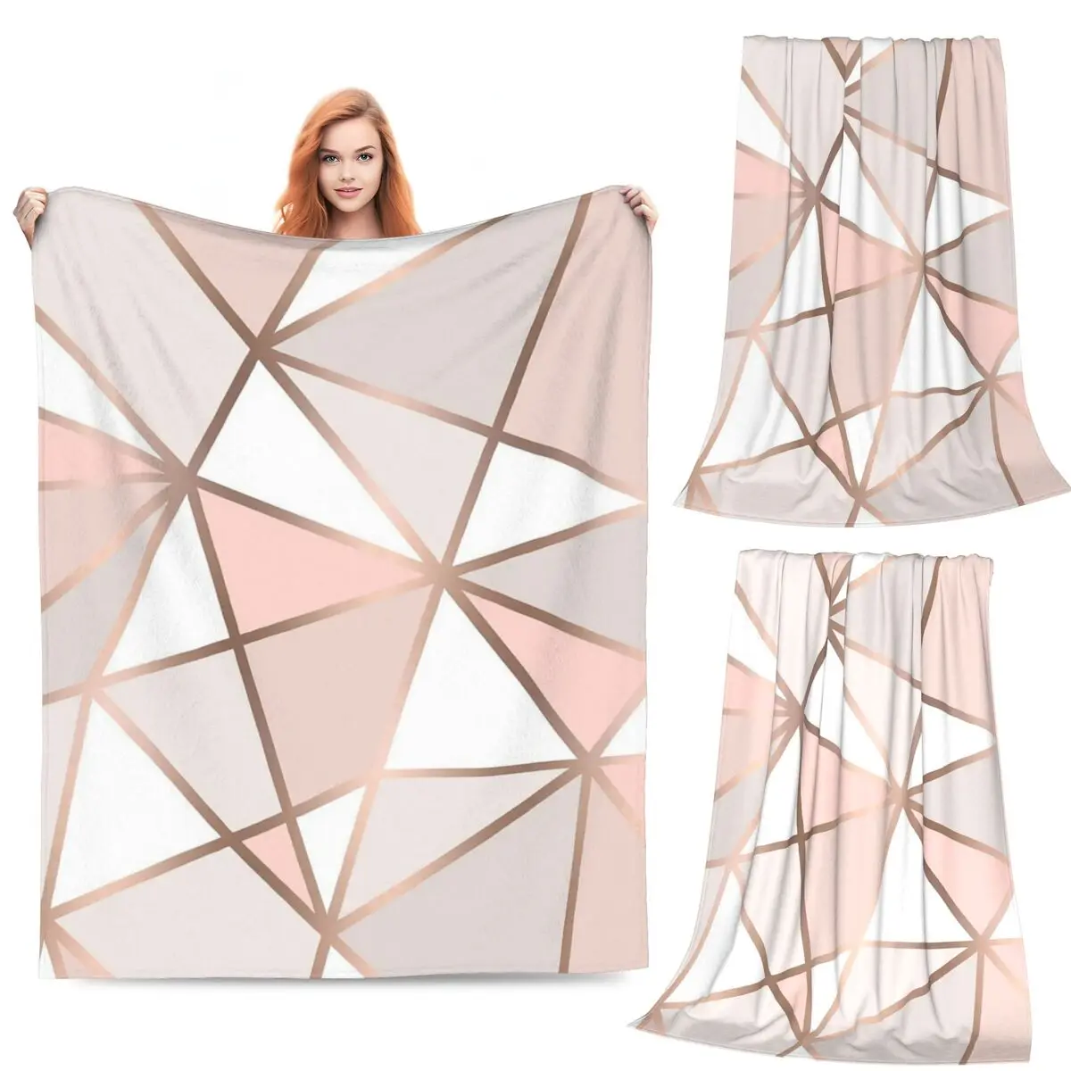 

Розовые, серые и золотые геометрические настенные гобелены, флисовые легкие пледы для дома, спальни, уличные пледы, покрывало, одеяло